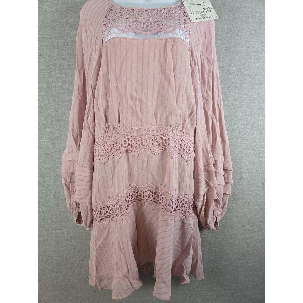 Free People Lilac Crush on You Mini Dress Size 6 Fairy Festival Lace Trim NEW